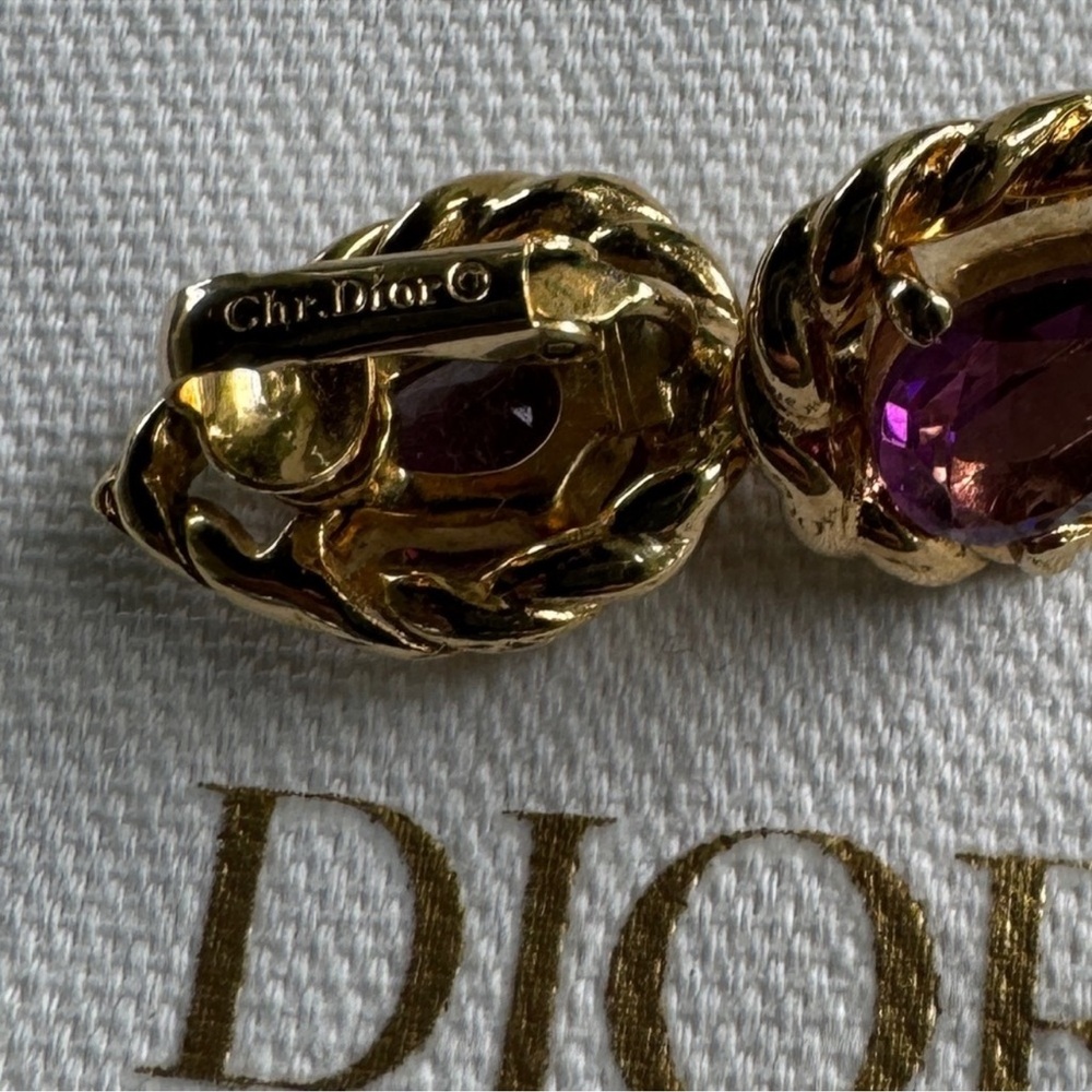 DIOR Christian Dior Vintage Amethyst and Gold Tone Earrings EUC - Picture 9 of 10